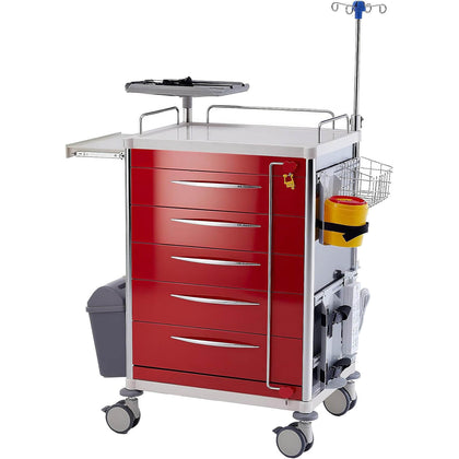 All-Aluminum Medical Crash Cart – Mobile Emergency Trolley with Drawers, IV Pole, CPR Board, Oxygen Holder
