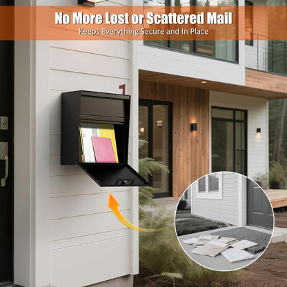 Wall Mounted Locking Mailbox – Weatherproof Steel, Outgoing Slot, Key Lock, Red Flag
