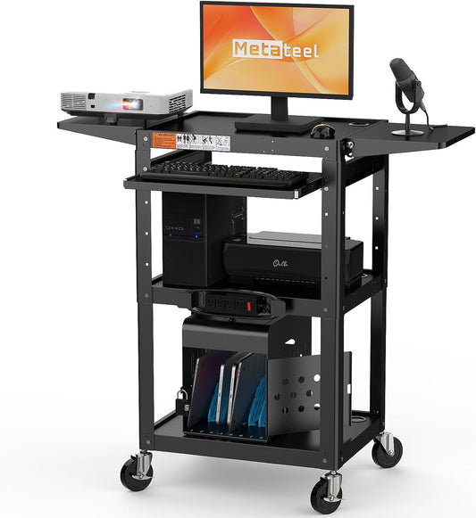 M-AV-JM - All-Steel Rolling AV Cart with Adjustable Height & Built-in Power