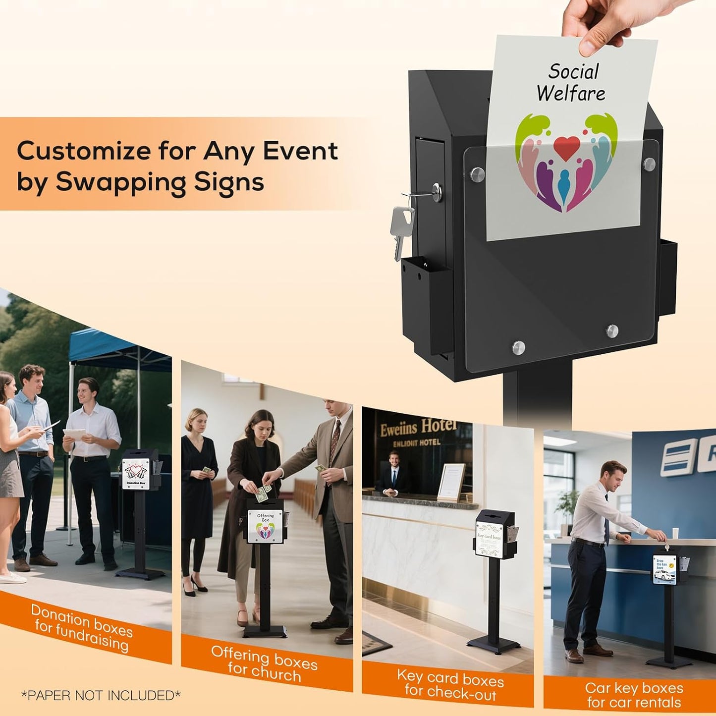 M-D26-H - Suggestion Box with Stand Black Donation Box