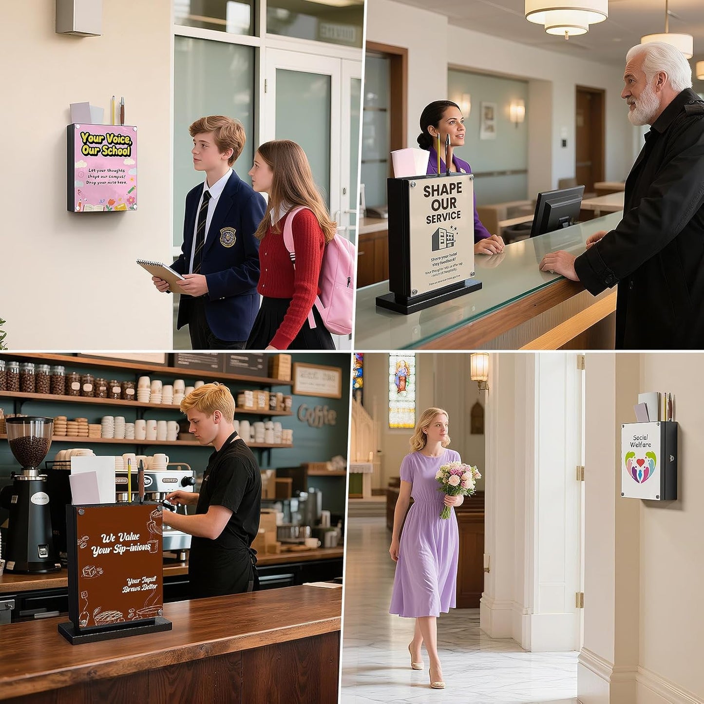 M-D7-H - Suggestion Box with Lock with Wall Mount Option - Use as Offering Box, Tithe Box, Prayer Request Box, Tip Box with Lock, Donation Box and Ballot Box