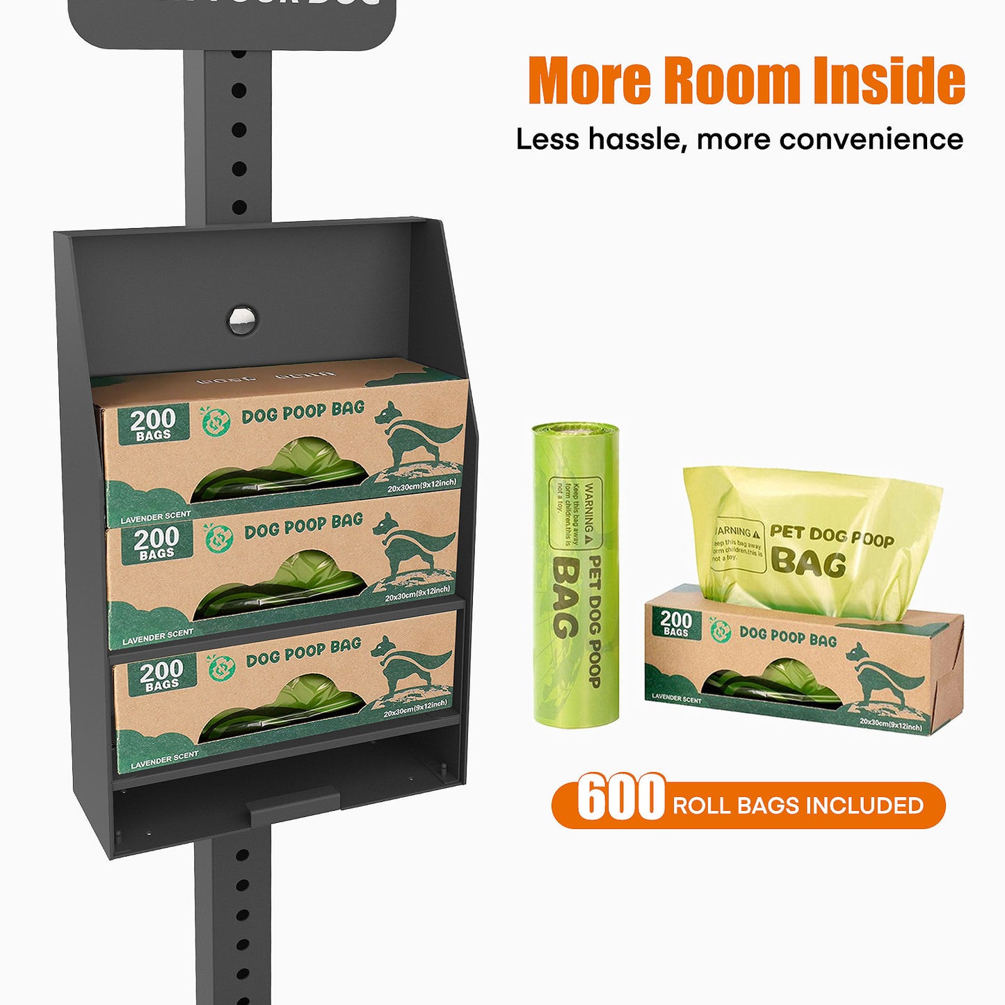 M-D37GK-H0 Black Dog Waste Station Outdoor, Pet Waste Disposal Station Rustproof Aluminum with 10 Gallon Trash Can, 600 Dog Poop Bags & 50 Liners for Parks, Trails, HOA Communities, Backyards