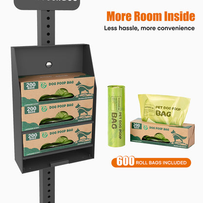 Black Outdoor Dog Waste Station – Rustproof Aluminum, 10 Gallon Bin, Bags & Liners Included