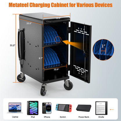 16-Devices Charging Cart – Black, Fits Devices up to 14-Inch, Cable Management & Accessory Storage