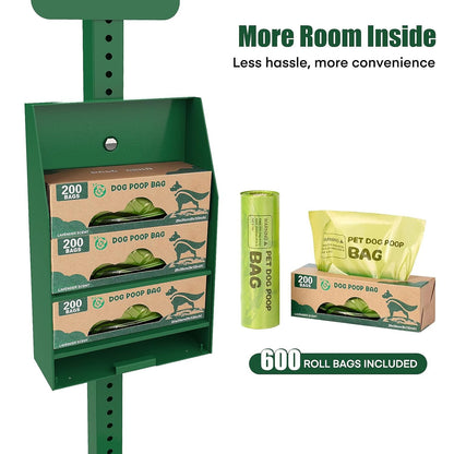 Outdoor Dog Waste Station – Rustproof Aluminum, 10 Gallon Bin, Bags & Liners Included
