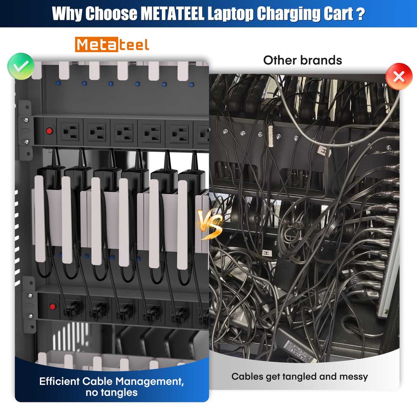 M-C30B-T - Fully Assembled 30 Bay Mobile Charging and Storage Cart for iPad,Chromebook and Laptop Computer with Keypad Lock,Up to 14-inch Screen Size,Surge Protection,Front & Back Access Locking Cabinet