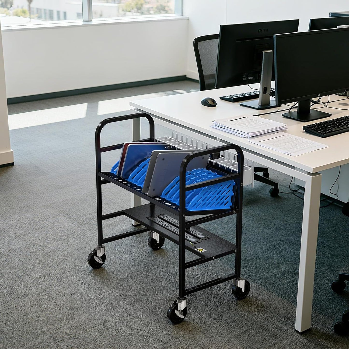 16-Device Charging Station – Open Cart for Laptops & Tablets, Cord Management