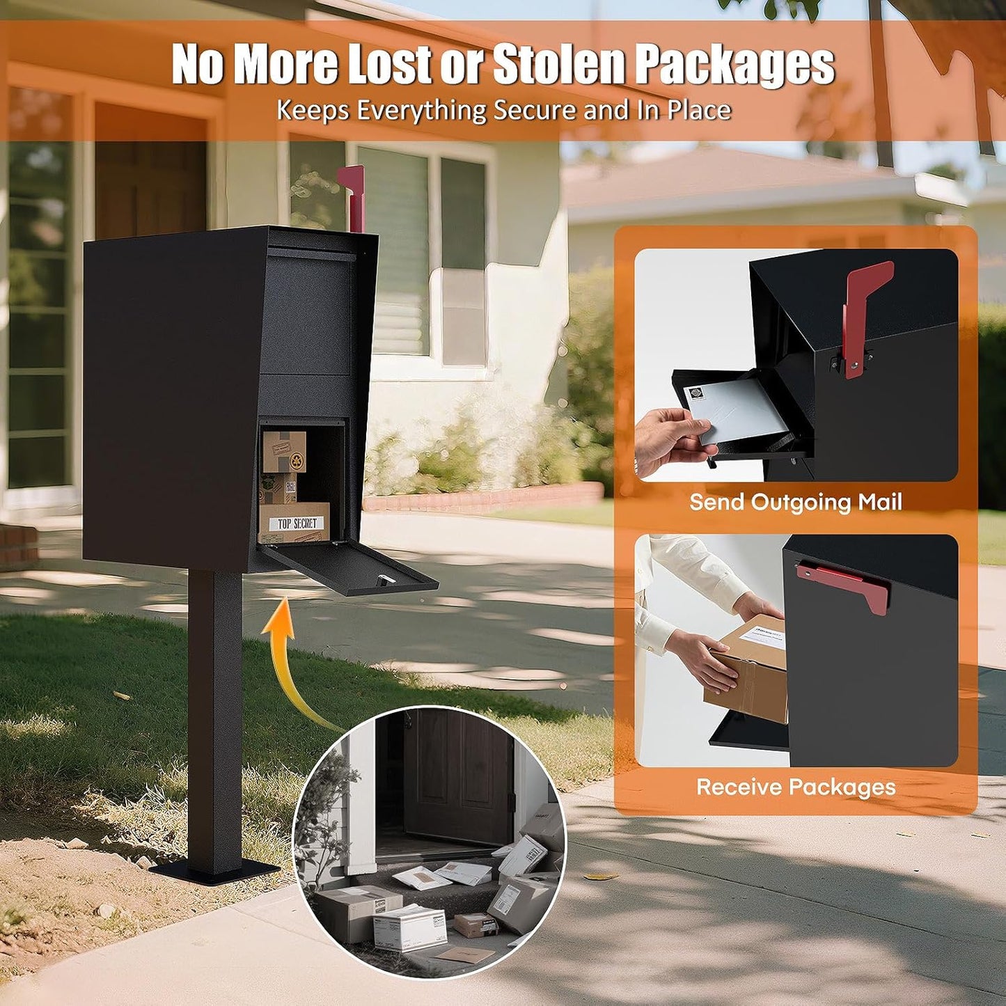 M-D25-H Package Mailbox with Lock, Large Post-Mount Locking Mailboxes for Outdoor