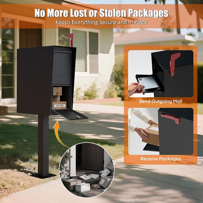 Package Mailbox with Lock, Large Post-Mount Locking Mailboxes for Outdoor