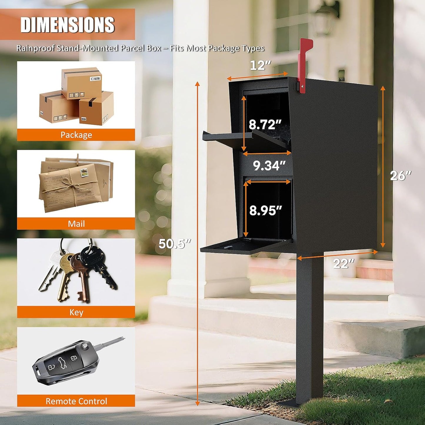 M-D25-H Package Mailbox with Lock, Large Post-Mount Locking Mailboxes for Outdoor