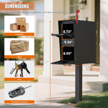 Package Mailbox with Lock, Large Post-Mount Locking Mailboxes for Outdoor