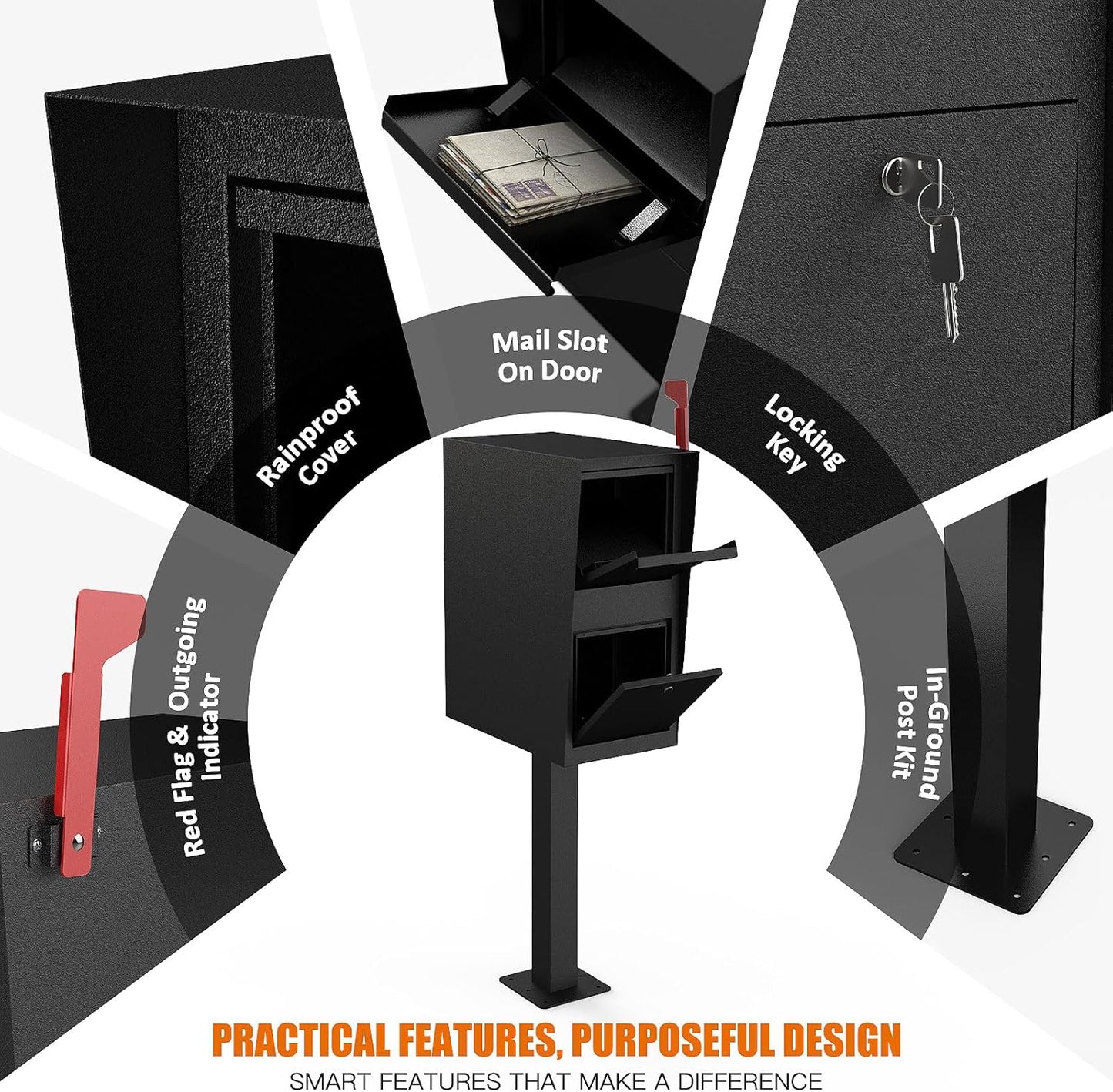 M-D25-H Package Mailbox with Lock, Large Post-Mount Locking Mailboxes for Outdoor