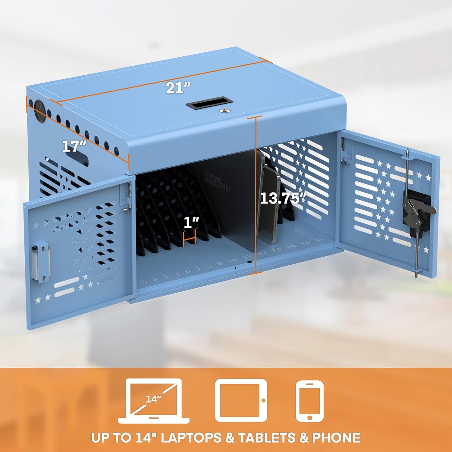 16-Device Locking Charging Cabinet for Laptops & Tablets – With