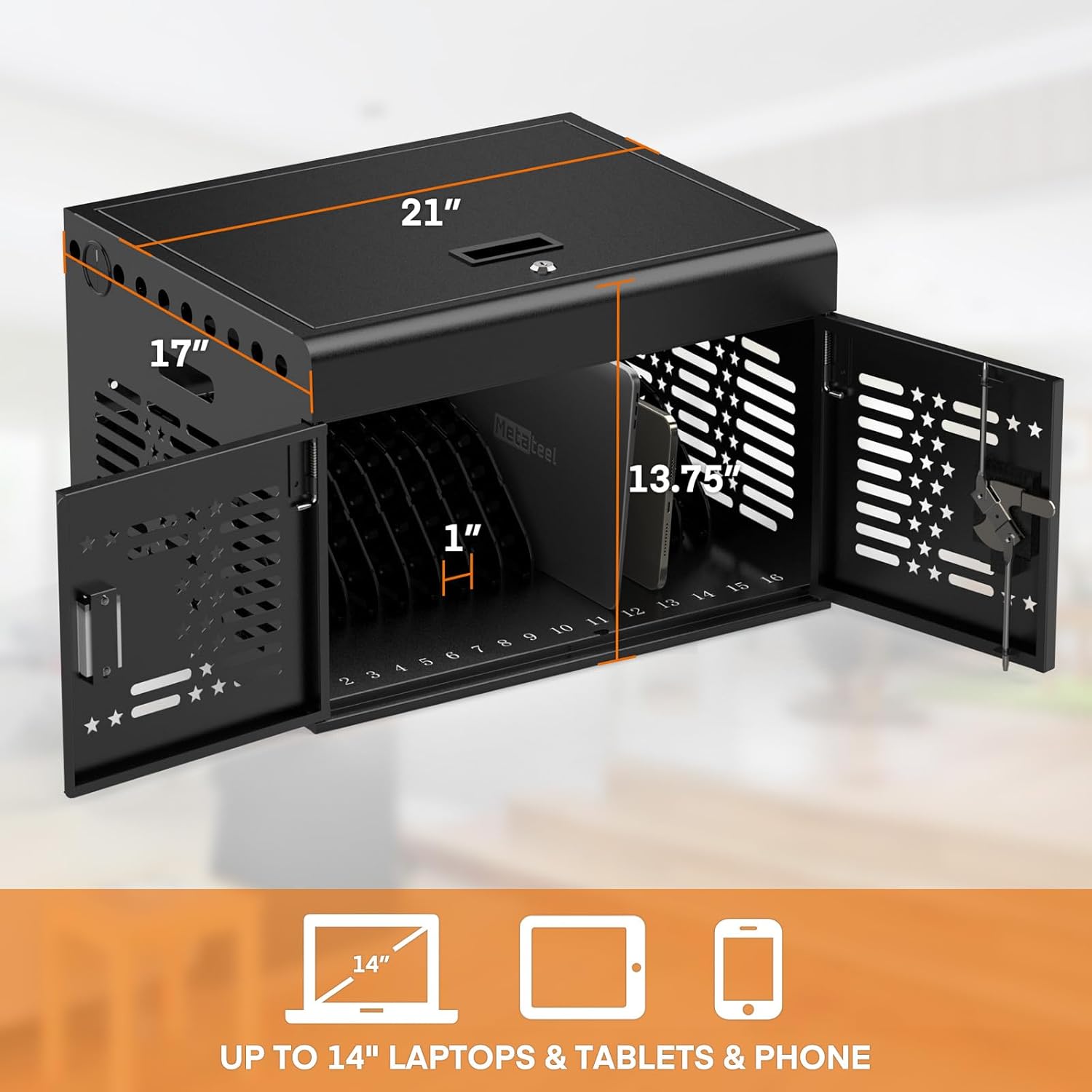 16-Unit Charging Cabinet – Locking Laptop & Tablet Storage with