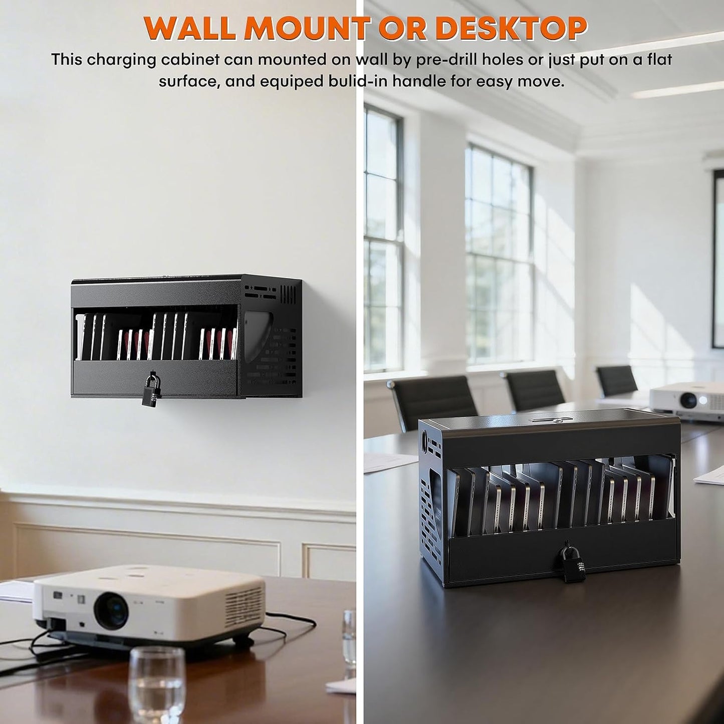 16-Bay Locking Charging Cabinet for Laptops & Chromebooks – Fits Devices up to 14-inch , Cable Management