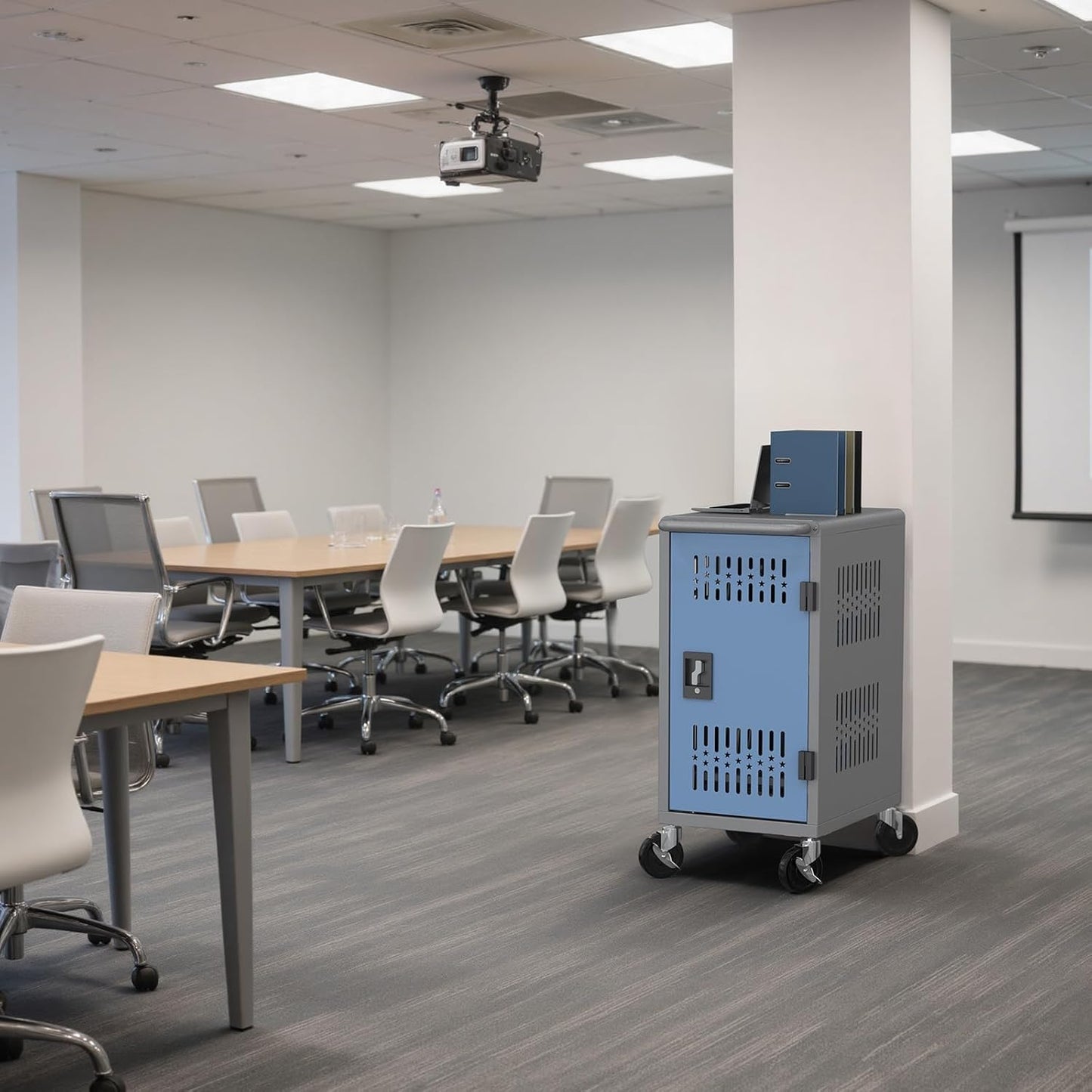 M-C20-T - 20 Bay mobile charging cart with storage for multiple Chromebook, laptop, kindle, iPad | Charging Station with Cable Management for classroom less assembly