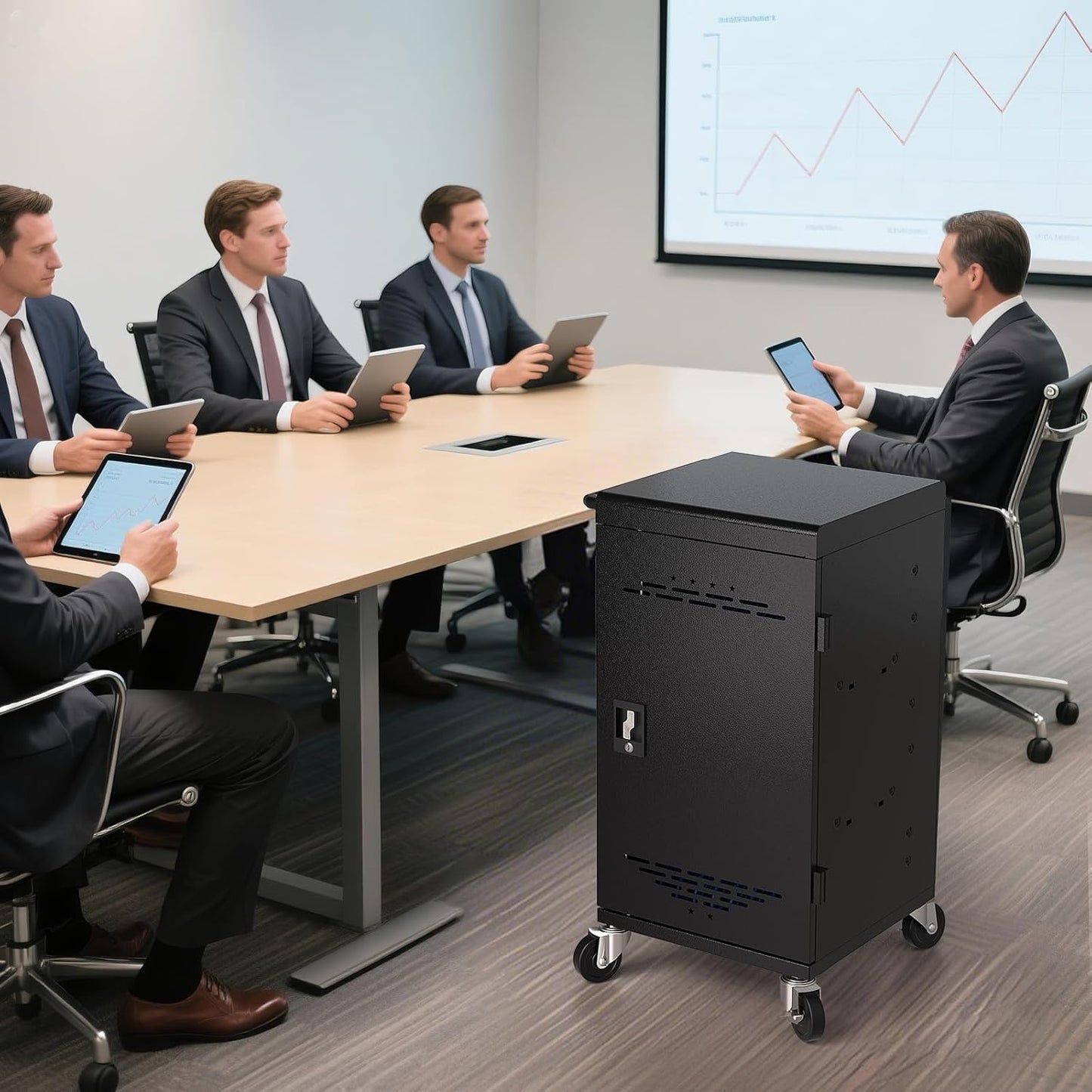 M-C30A-H - 30-Device Charging Station for Chromebooks, iPads, and 14'' Laptops – Mobile Charging Cart with Cable Management, Circuit Breaker, Grounding Protection, and Assembly Required