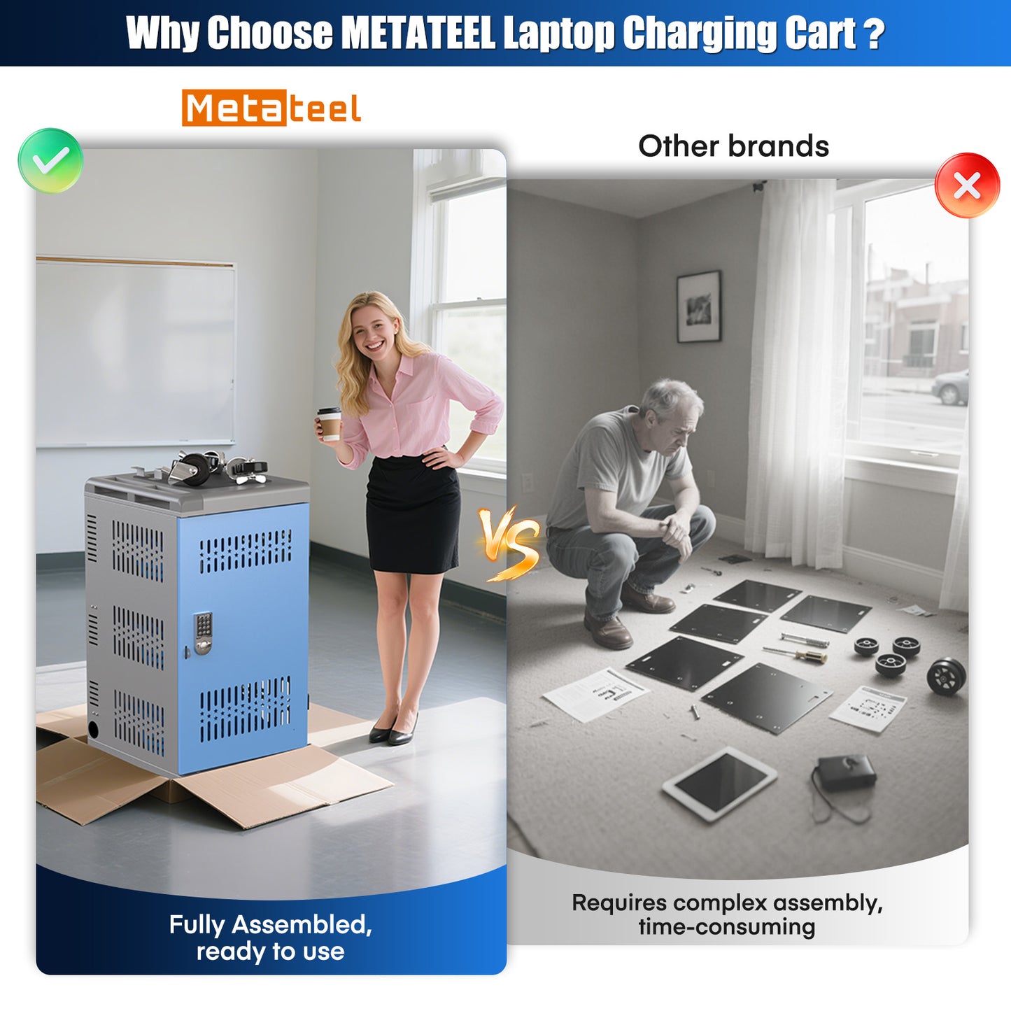 M-C30B-T - Fully Assembled 30 Bay Mobile Charging and Storage Cart for iPad,Chromebook and Laptop Computer with Keypad Lock,Up to 14-inch Screen Size,Surge Protection,Front & Back Access Locking Cabinet