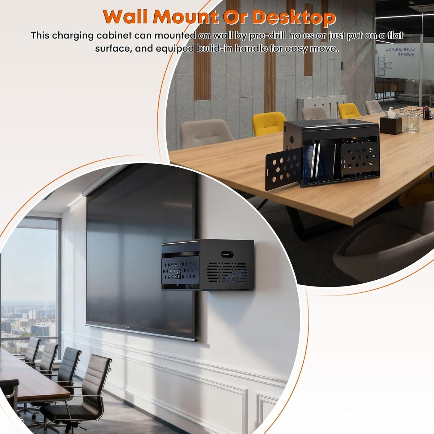 M-C16B-H - 16-Device Locking Tablet Charging Station - Classroom Charging Station for 16 Chromebook Tablet Laptop - Metal Laptop Charging Cart with Cable Management and Charger Organization (Black)