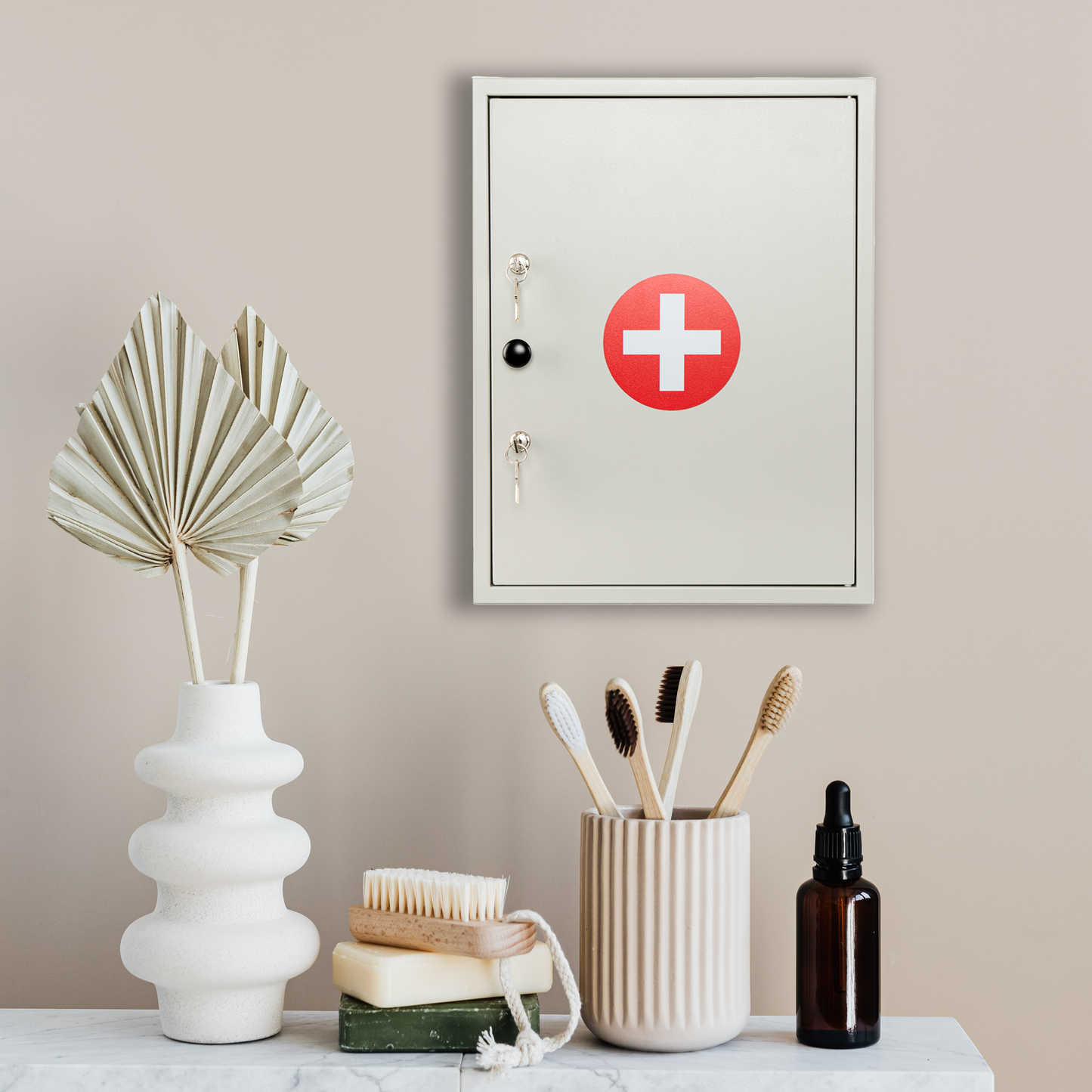 M-MC-6 - Large Dual-Lock Medicine Cabinet – Wall Mounted & Secure Steel Medicine Pills & First Aid Kit & Emeergency Kit Box with Locks for Home Office & School Use (White)