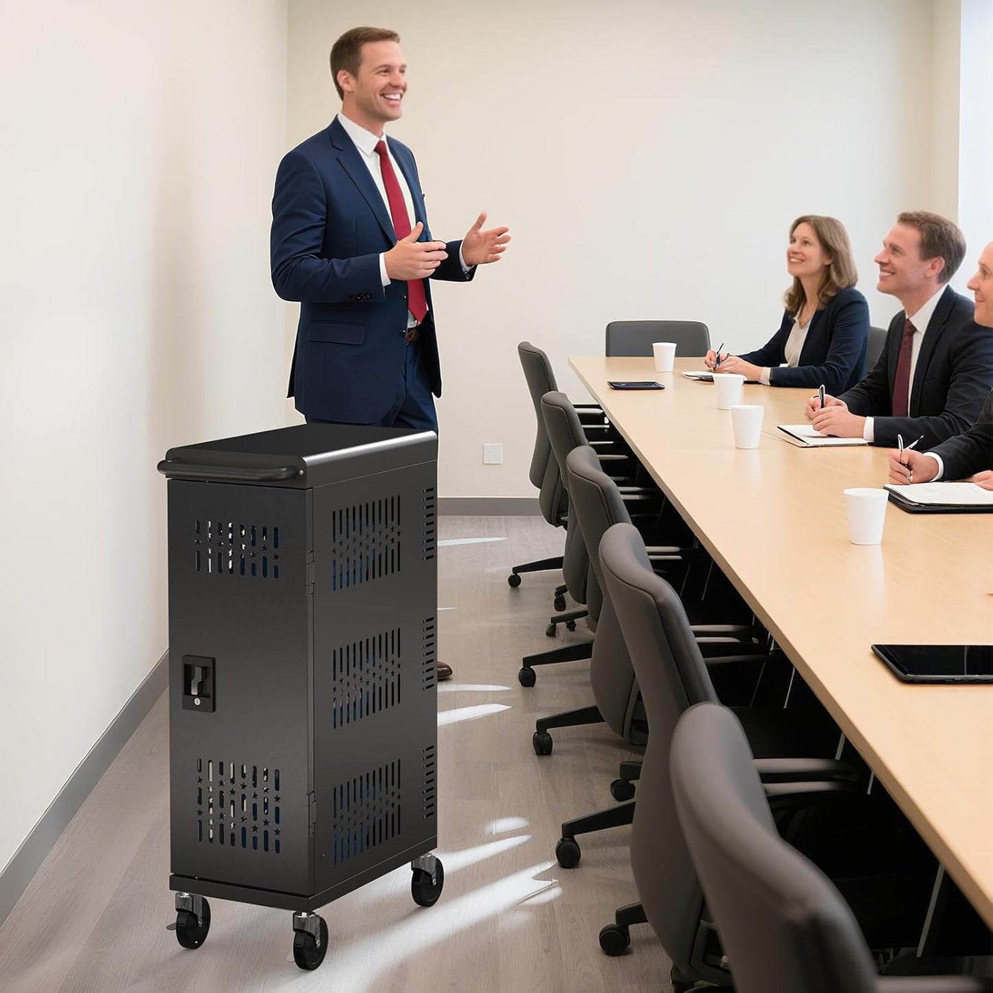 M-C18-H - Fully Assembled 18 Bay Heavy-Duty Metal Mobile Charging and Storage Cart for iPad,Chromebook and Laptop Computer Up to 14-inch Screen Size with Key Locks, Charger and Cable Organization,Black