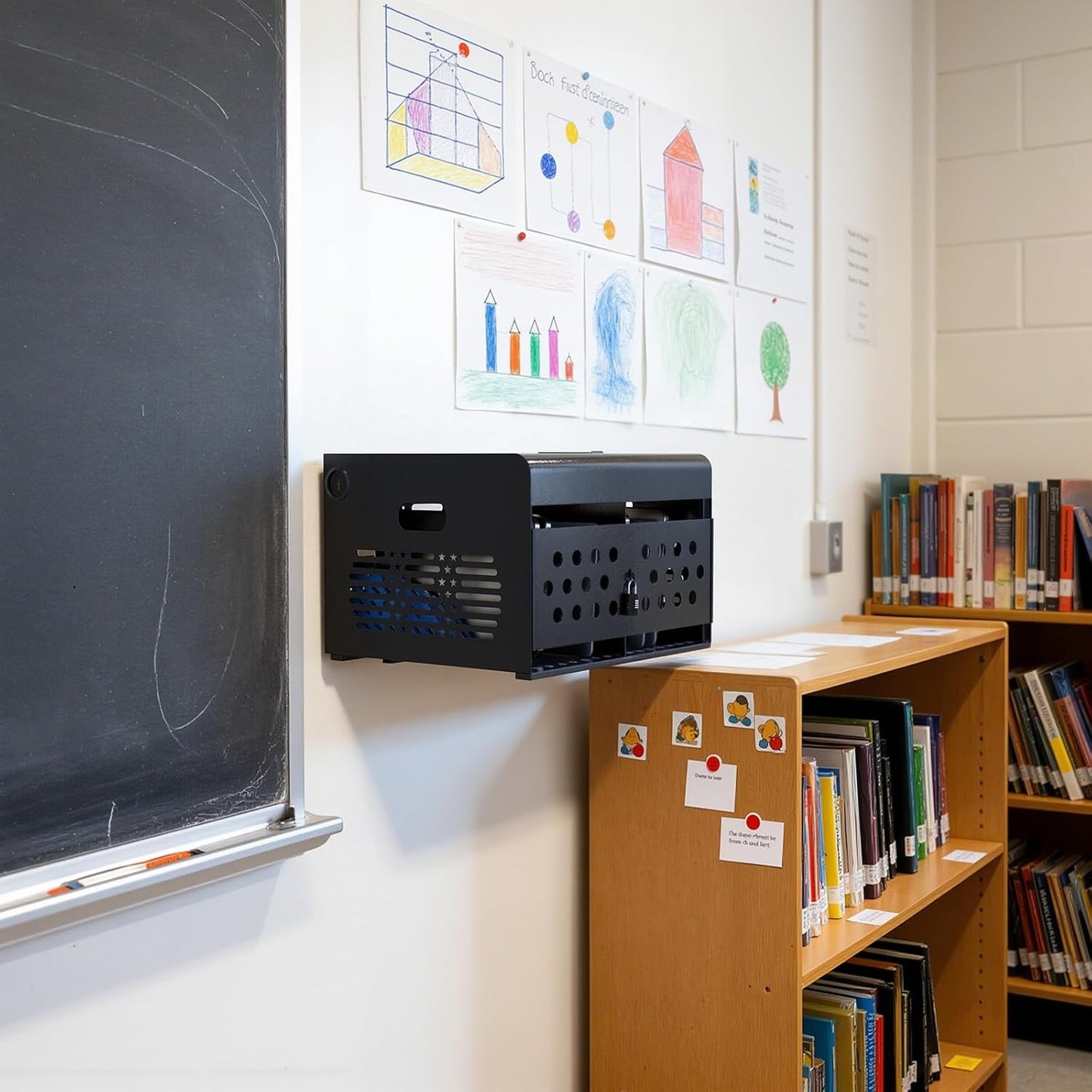 M-C16B-H - 16-Device Locking Tablet Charging Station - Classroom Charging Station for 16 Chromebook Tablet Laptop - Metal Laptop Charging Cart with Cable Management and Charger Organization (Black)