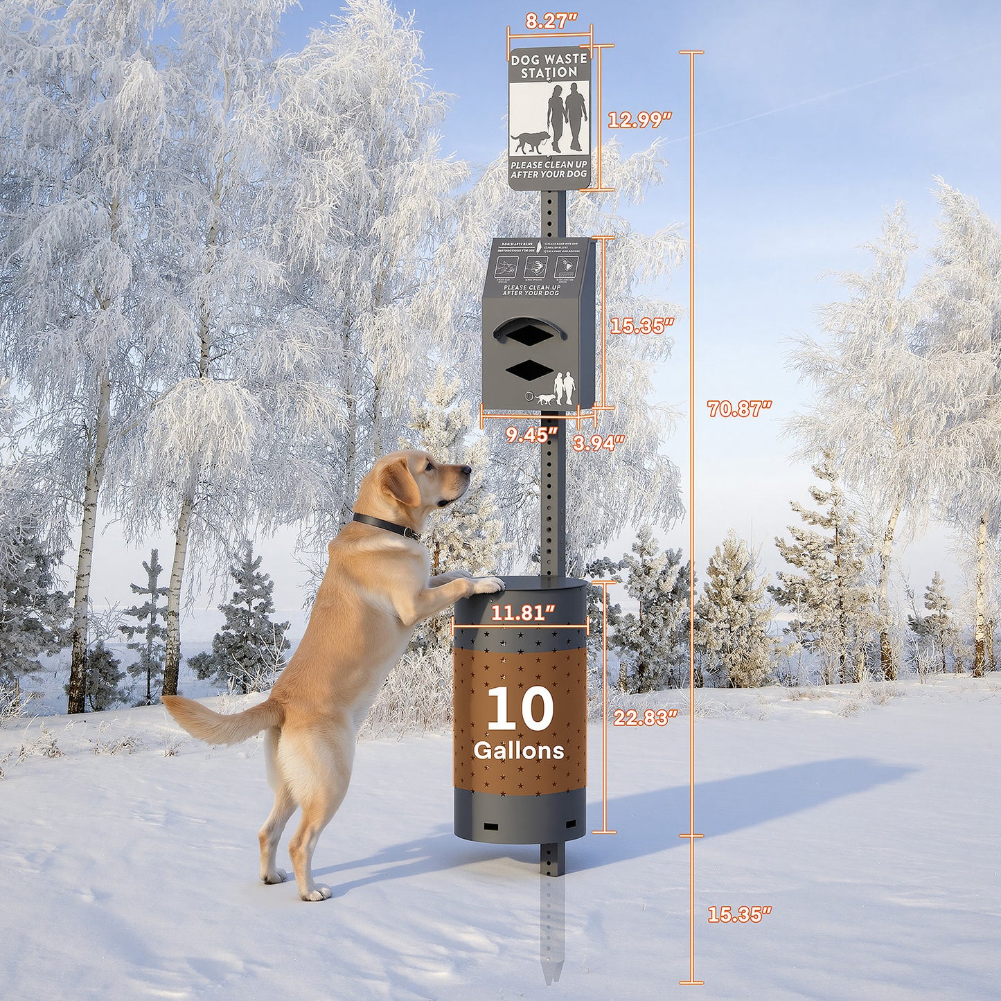 M-D37GK-H0 Black Dog Waste Station Outdoor, Pet Waste Disposal Station Rustproof Aluminum with 10 Gallon Trash Can, 600 Dog Poop Bags & 50 Liners for Parks, Trails, HOA Communities, Backyards