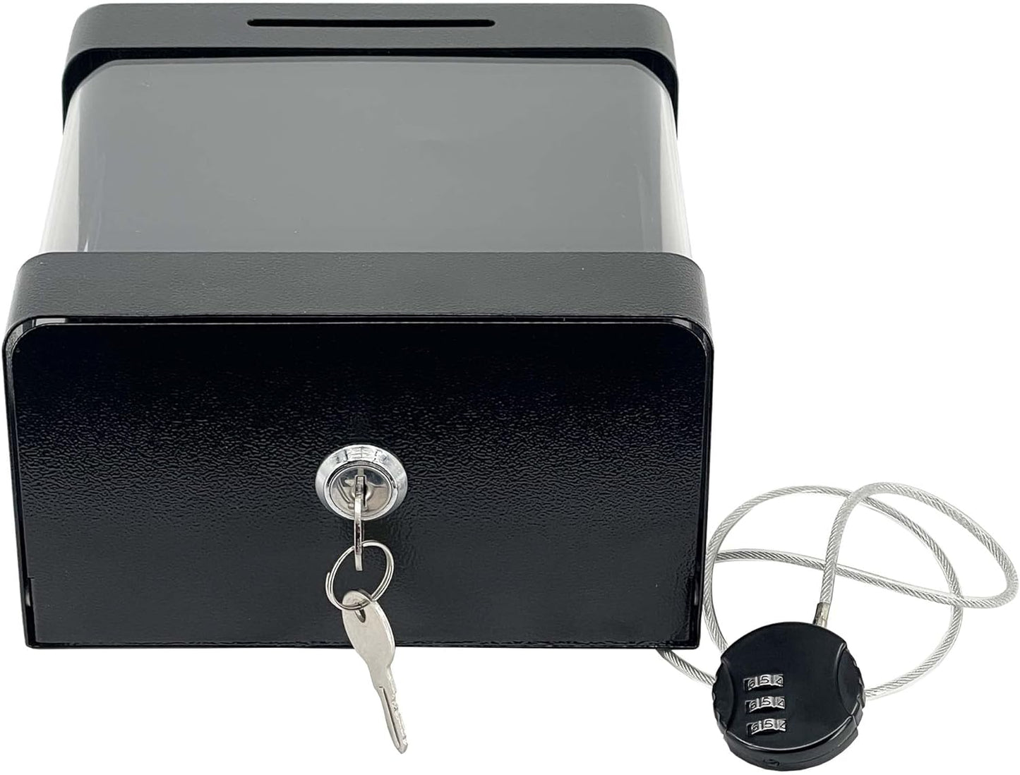M-D8-H Steel Locking Tip Box - Heavy Duty Secure Tip Jar with Combination Cable Lock - Use for Collecting Donation, Suggestion, Business Card, and More