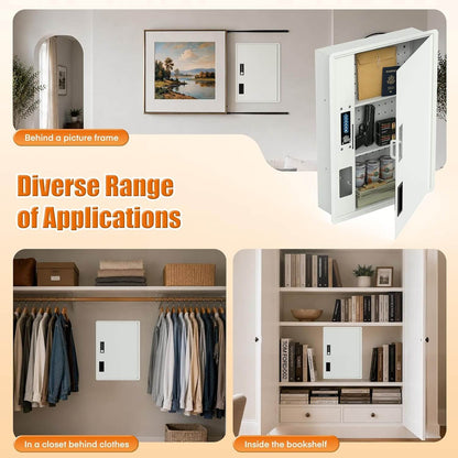 Large Hidden In-Wall Safe Between 16" Studs with Digital Keypad & Backup Keys for Home Security