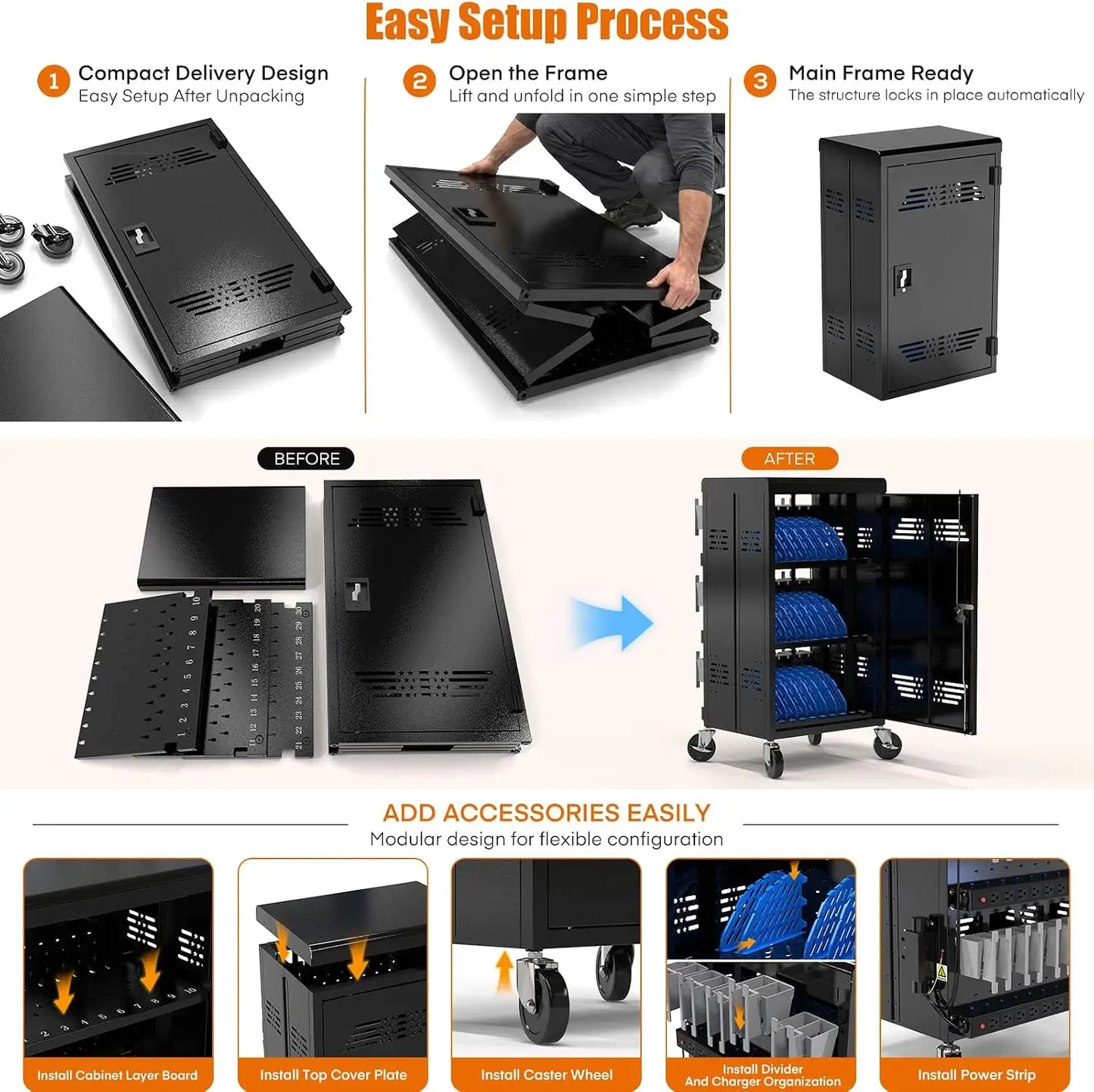 30-Device Laptop & Chromebook Charging Cart | Lockable Mobile Charging Station for K-12 Schools