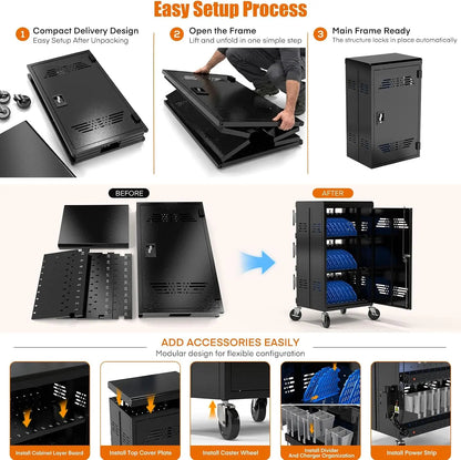 30-Device Laptop & Chromebook Charging Cart | Lockable Mobile Charging Station for K-12 Schools