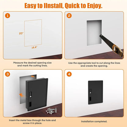 Large Black Hidden Wall Safe Between 16" Studs with Digital Keypad & Backup Keys