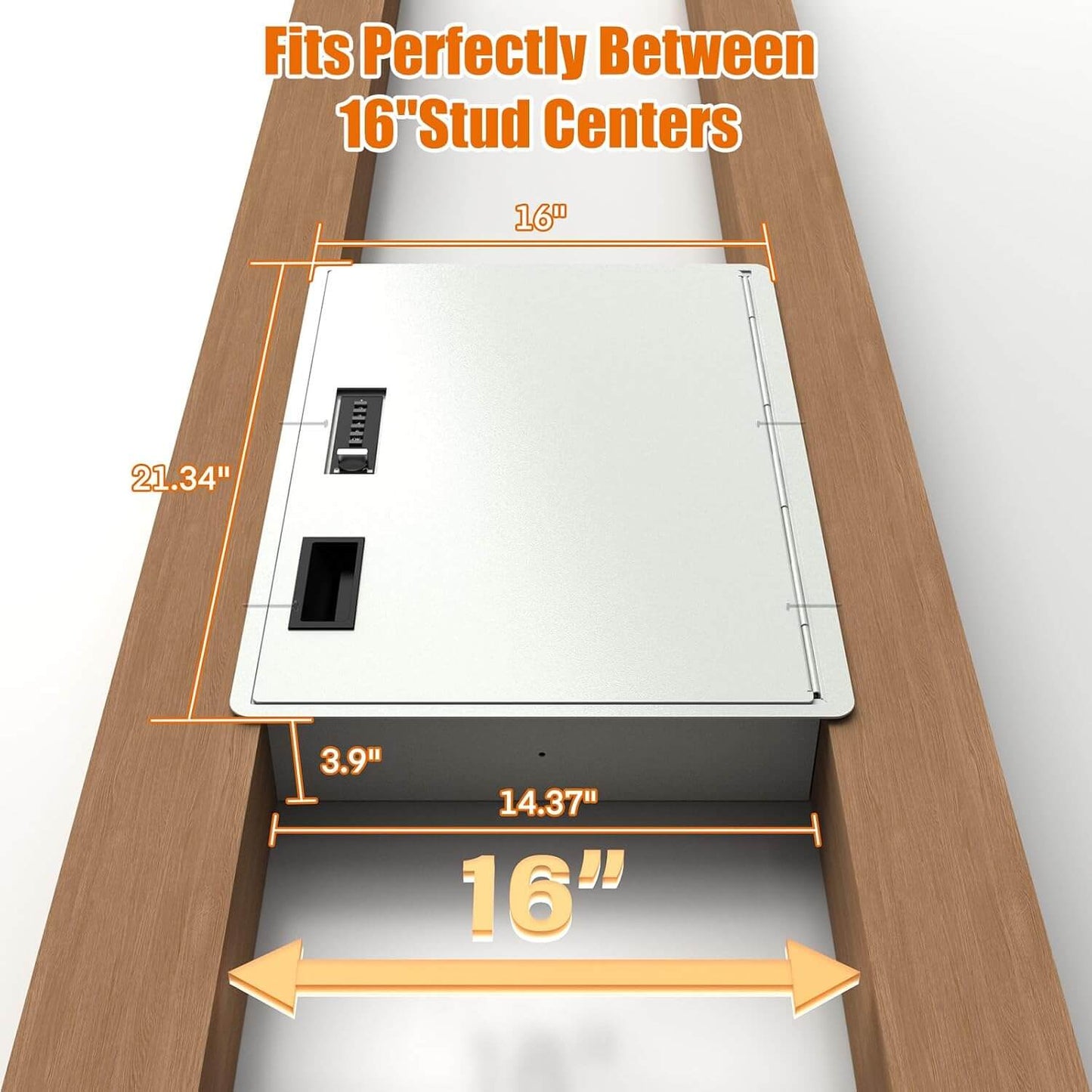 Large Hidden In-Wall Safe Between 16" Studs with Digital Keypad & Backup Keys for Home Security
