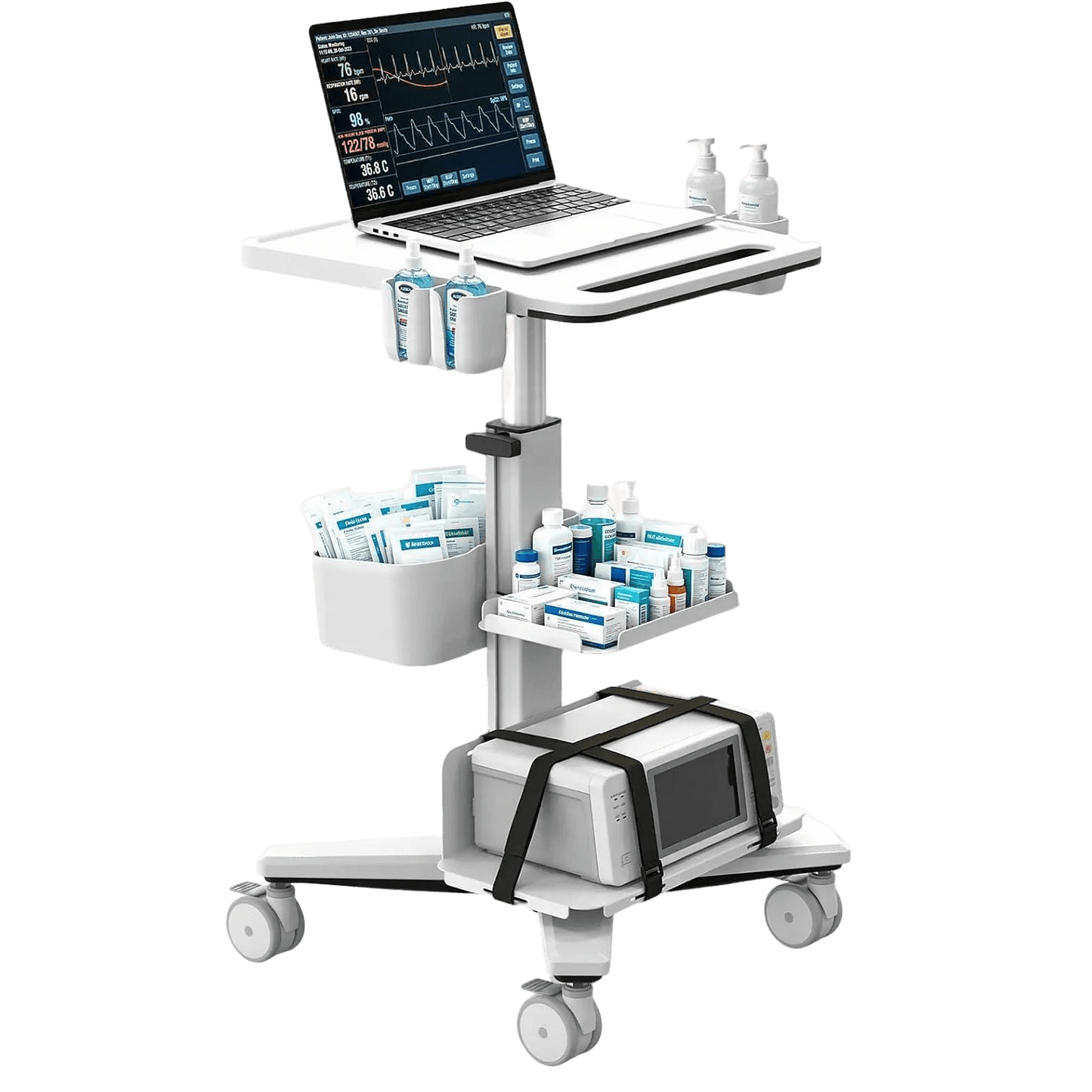Height Adjustable Medical Cart with Scanner Holder for Dental Clinics & Medical Offices