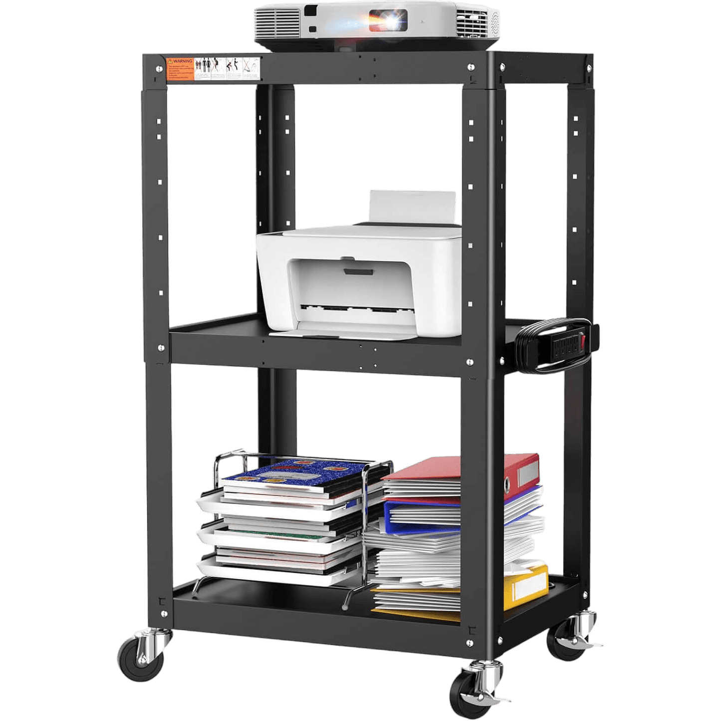 3-Shelf Steel Utility Cart – Mobile AV & Presentation Cart with Power Strip