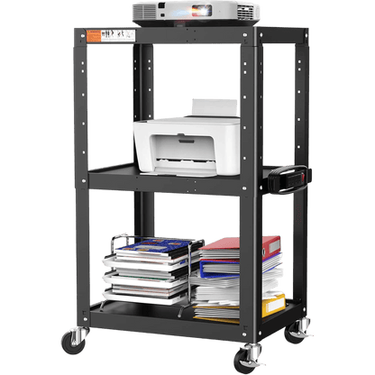 3-Shelf Steel Utility Cart – Mobile AV & Presentation Cart with Power Strip
