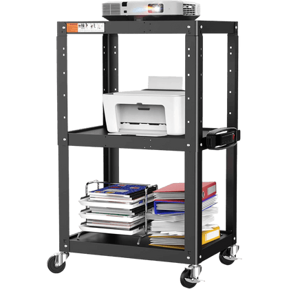 3-Shelf Steel Utility Cart – Mobile AV & Presentation Cart with Power Strip