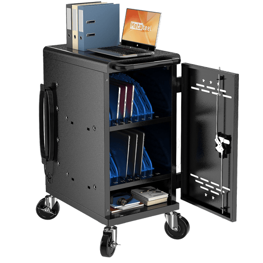 16-Devices Charging Cart – Black, Fits Devices up to 14-Inch, Cable Management & Accessory Storage