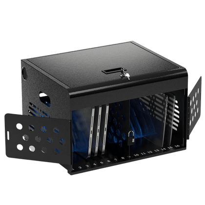 16-Device Locking Charging Station – Metal Cart for Laptops & Tablets, Cable Organization