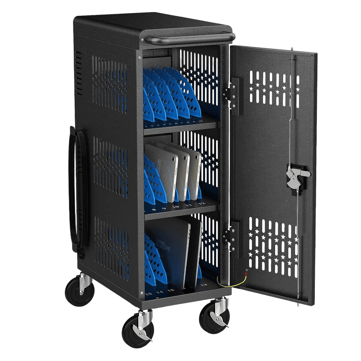 18-Bay Heavy Duty Mobile Charging Cart – Fully Assembled Metal Storage for Laptops & Tablets up to 14-Inch Screens