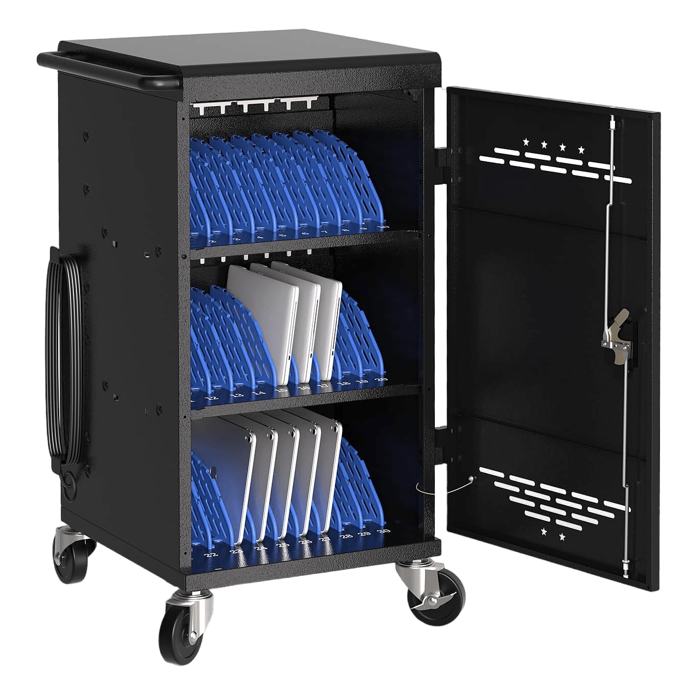30-Device Charging Cart – Mobile Station for 14" Laptops, Chromebooks & iPads, Cable Management, Circuit Breaker