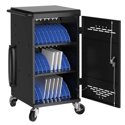 30-Device Charging Cart – Mobile Station for 14" Laptops, Chromebooks & iPads, Cable Management, Circuit Breaker