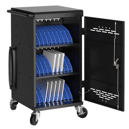 30-Device Charging Cart – Mobile Station for 14" Laptops, Chromebooks & iPads, Cable Management, Circuit Breaker