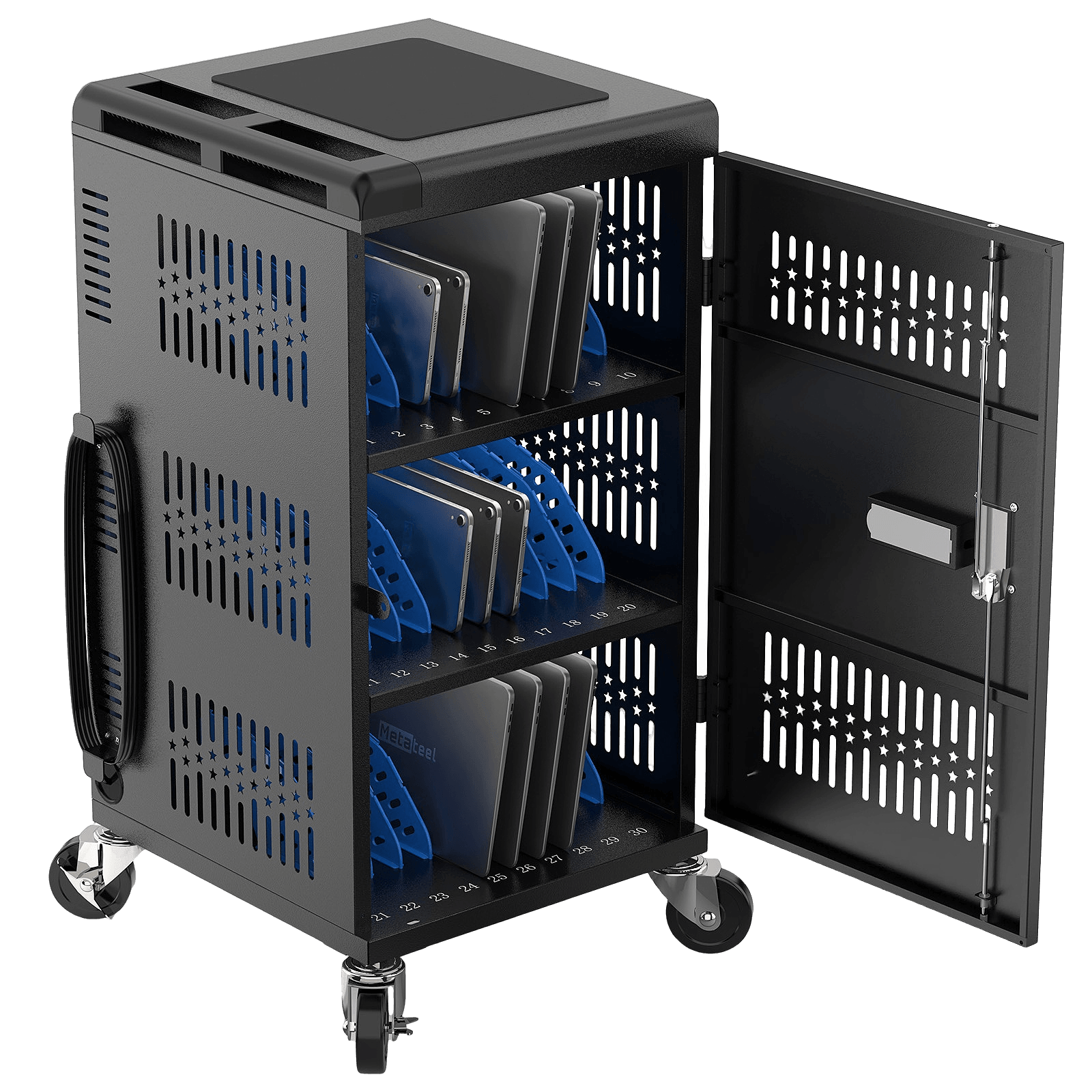 MetaTeel 30-device lockable charging cart with electronic lock