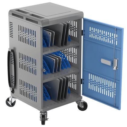 30-Bay Mobile Charging Cart – Fully Assembled, Keypad Lock, Surge Protection, Dual Access
