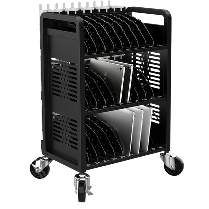 30-Devices Mobile Charging Cart – Open Rack for 14-Inch Chromebooks & Tablets, Cable Management