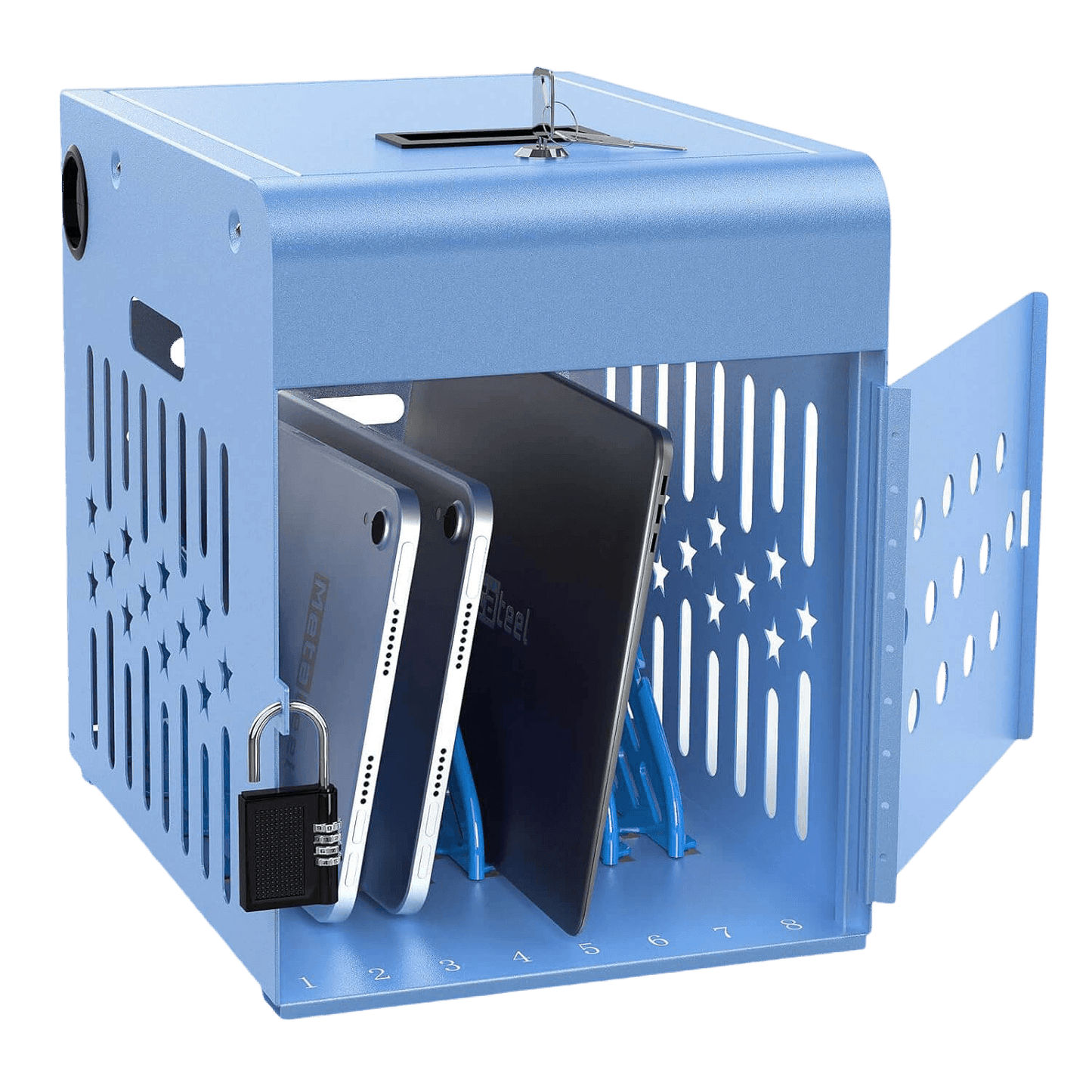 8-Devices Tablet Charging Station Lock Box – Fits devices up to 14-inch Screens, Steel, Lockable