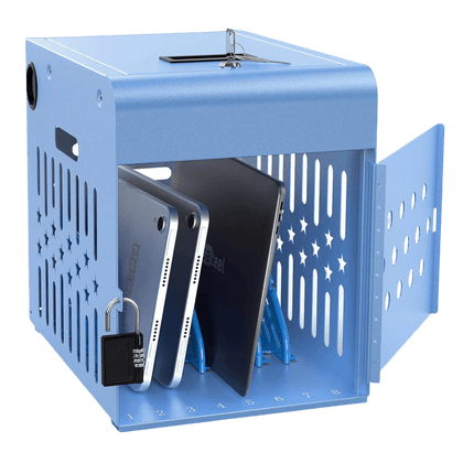 8-Device Tablet Charging Station Lock Box – Fits 14" Devices, Steel, Lockable
