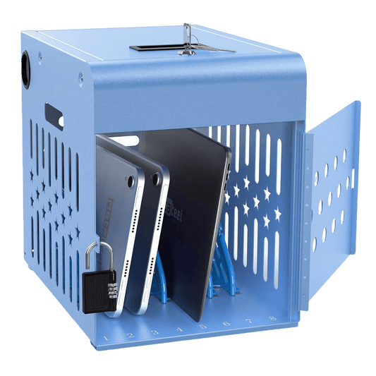 8-Device Tablet Charging Station Lock Box – Fits 14" Devices, Steel, Lockable