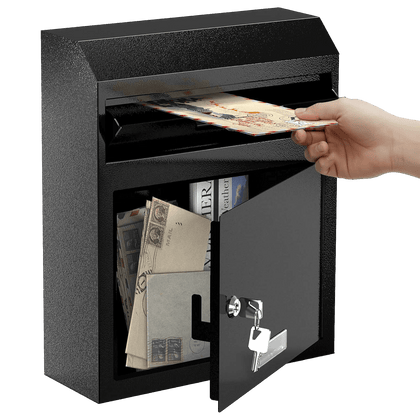Wall‑Mount Locking Mailbox — Heavy‑Duty Key‑Drop, Anti‑Theft (Black)
